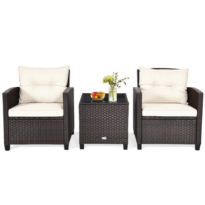3 Piece Cushioned Rattan Patio Set, Coffee Table, White Patio Conversation Sets at Gallery Canada