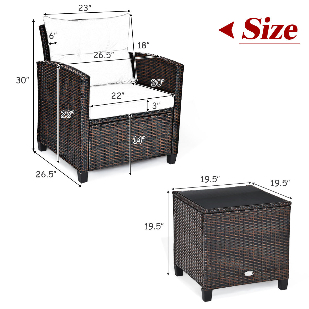 3 Piece Cushioned Rattan Patio Set, Coffee Table, White Patio Conversation Sets at Gallery Canada