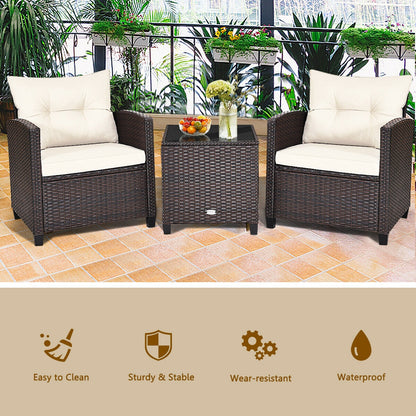 3 Piece Cushioned Rattan Patio Set, Coffee Table, White Patio Conversation Sets at Gallery Canada