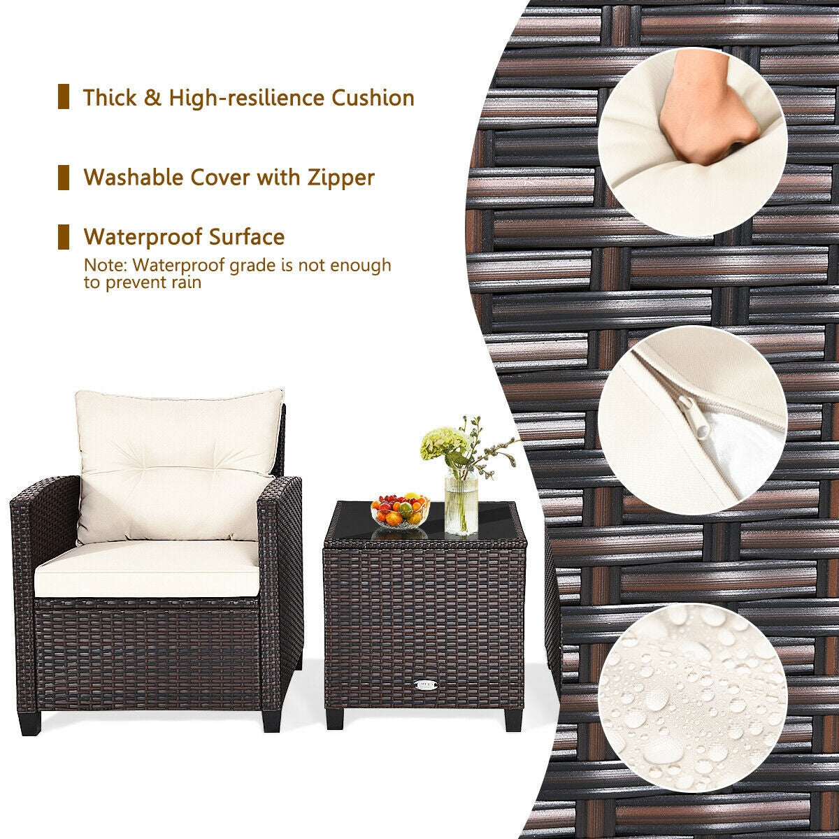 3 Piece Cushioned Rattan Patio Set, Coffee Table, White Patio Conversation Sets at Gallery Canada