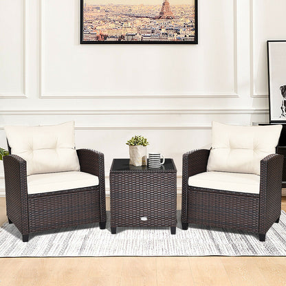 3 Piece Cushioned Rattan Patio Set, Coffee Table, White Patio Conversation Sets at Gallery Canada