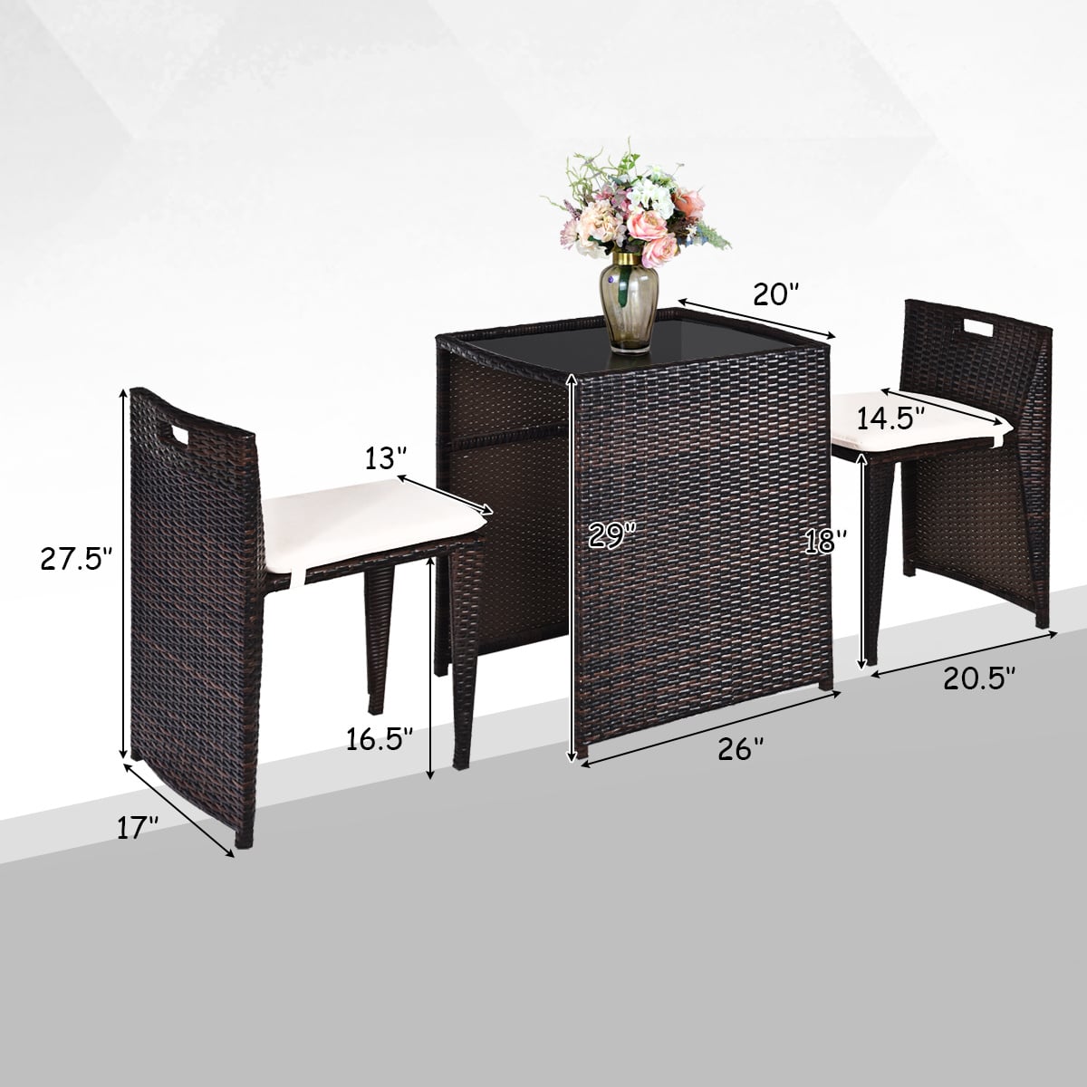 3 Piece Cushioned Outdoor Wicker Patio Set, No Assembly, Beige Patio Conversation Sets at Gallery Canada