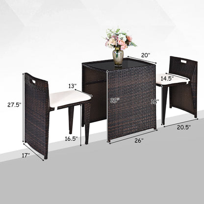 3 Piece Cushioned Outdoor Wicker Patio Set, No Assembly, Beige Patio Conversation Sets at Gallery Canada