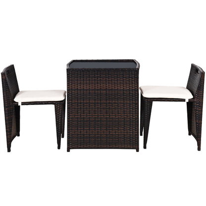 3 Piece Cushioned Outdoor Wicker Patio Set, No Assembly, Beige Patio Conversation Sets at Gallery Canada