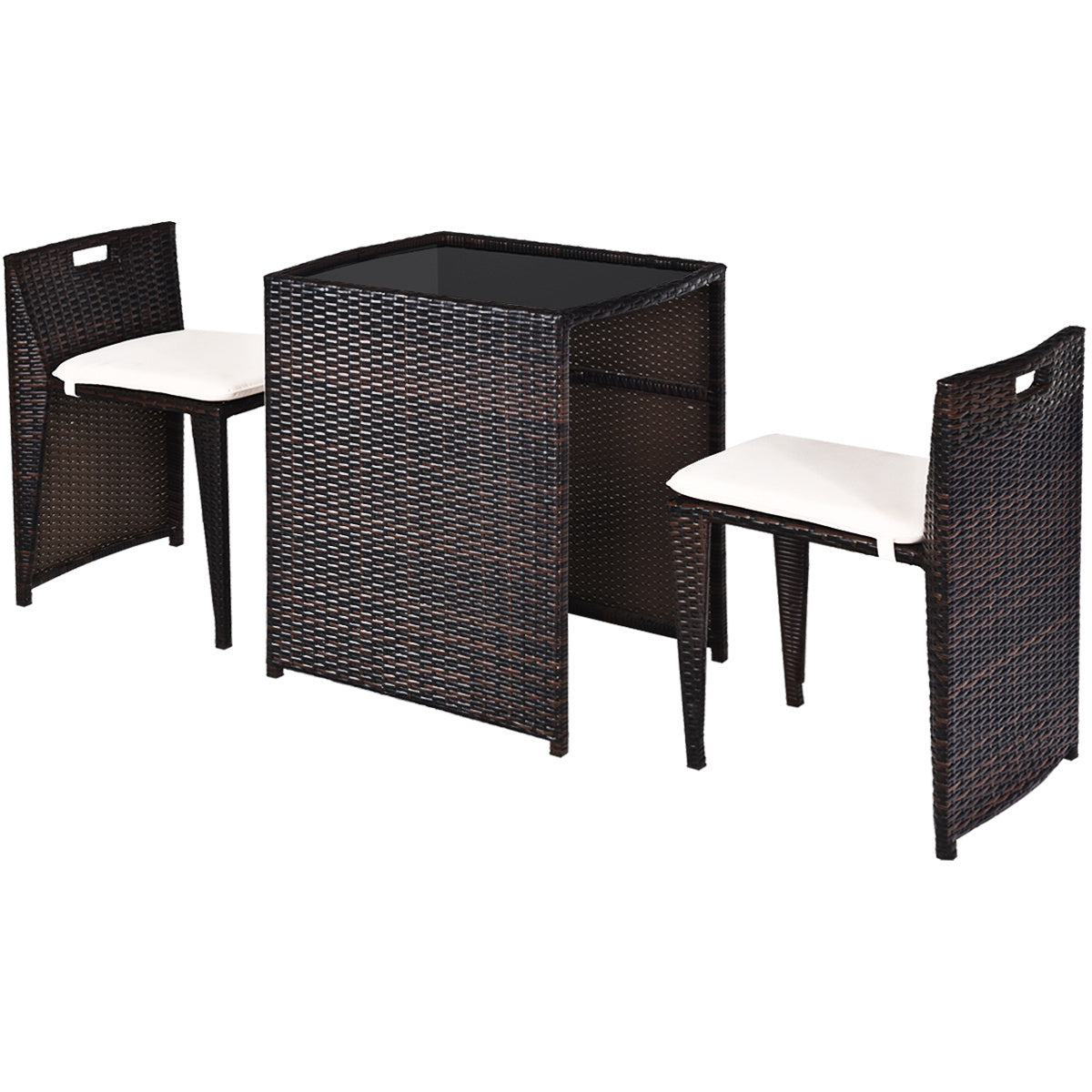 3 Piece Cushioned Outdoor Wicker Patio Set, No Assembly, Beige Patio Conversation Sets at Gallery Canada