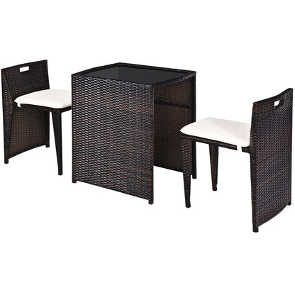 3 Piece Cushioned Outdoor Wicker Patio Set, No Assembly, Beige Patio Conversation Sets at Gallery Canada