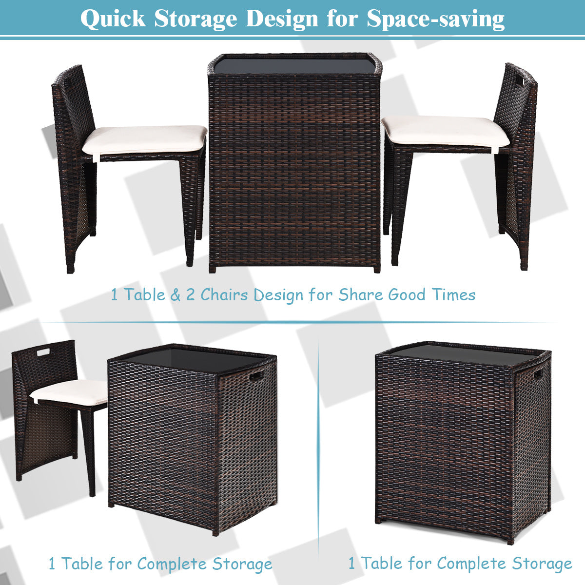 3 Piece Cushioned Outdoor Wicker Patio Set, No Assembly, Beige Patio Conversation Sets at Gallery Canada