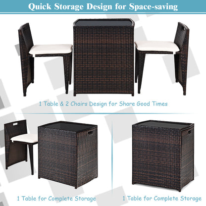 3 Piece Cushioned Outdoor Wicker Patio Set, No Assembly, Beige Patio Conversation Sets at Gallery Canada