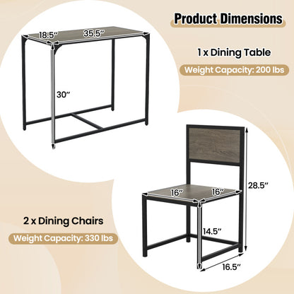 3 Pieces Dining Set Compact Table and 2 Chair with Metal Frame for Small Space, Oak Kitchen & Dining at Gallery Canada