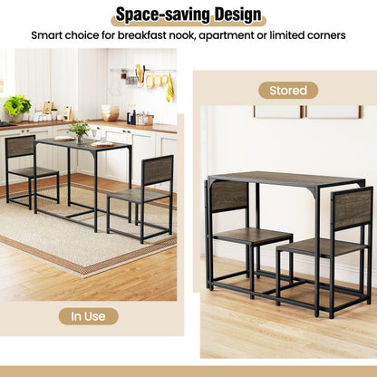 3 Pieces Dining Set Compact Table and 2 Chair with Metal Frame for Small Space, Oak Kitchen & Dining at Gallery Canada