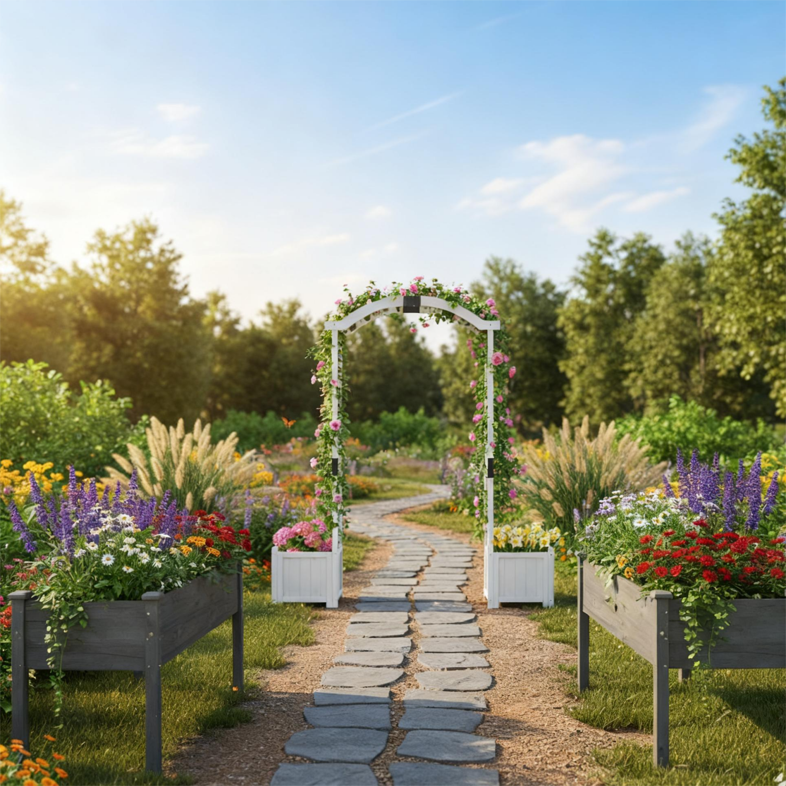 3 Piece Garden Arbor & Raised Bed Combo Set Garden White at Gallery Canada