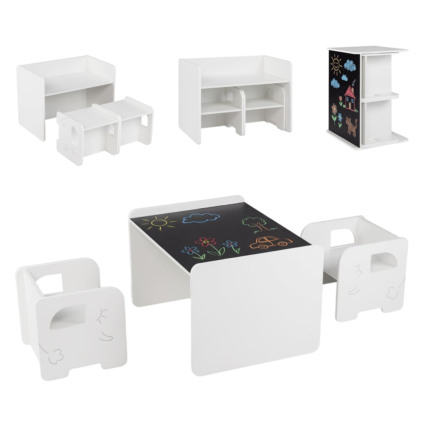 Kids Table And Chair Set, 3 Piece, Space Saving Toddler Table, White Kids Table & Chair Sets White at Gallery Canada