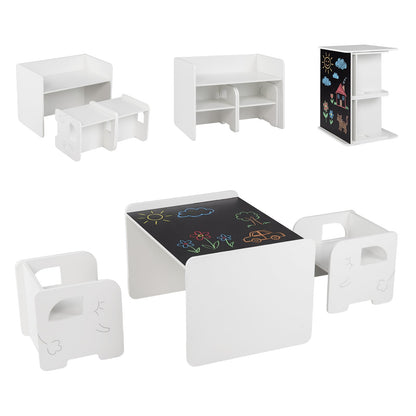 Kids Table And Chair Set, 3 Piece, Space Saving Toddler Table, White Kids Table & Chair Sets White at Gallery Canada