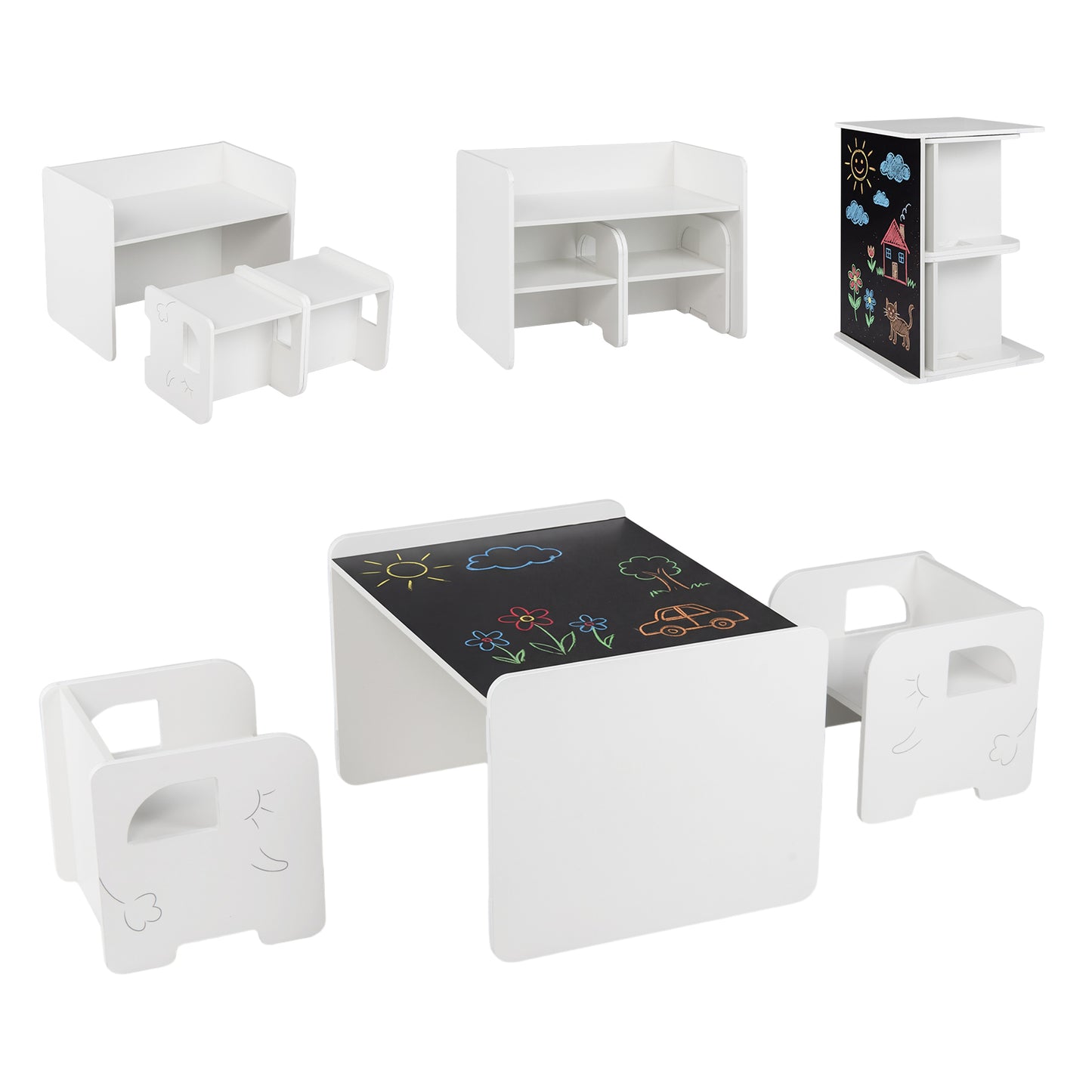 Kids Table And Chair Set, 3 Piece, Space Saving Toddler Table, White Kids Table & Chair Sets at Gallery Canada