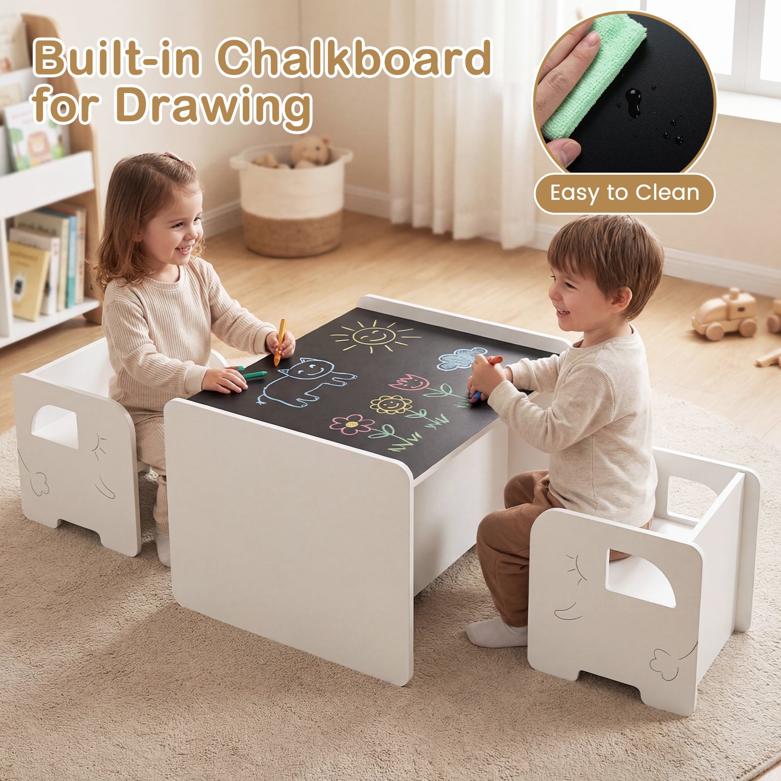 Kids Table And Chair Set, 3 Piece, Space Saving Toddler Table, White Kids Table & Chair Sets at Gallery Canada