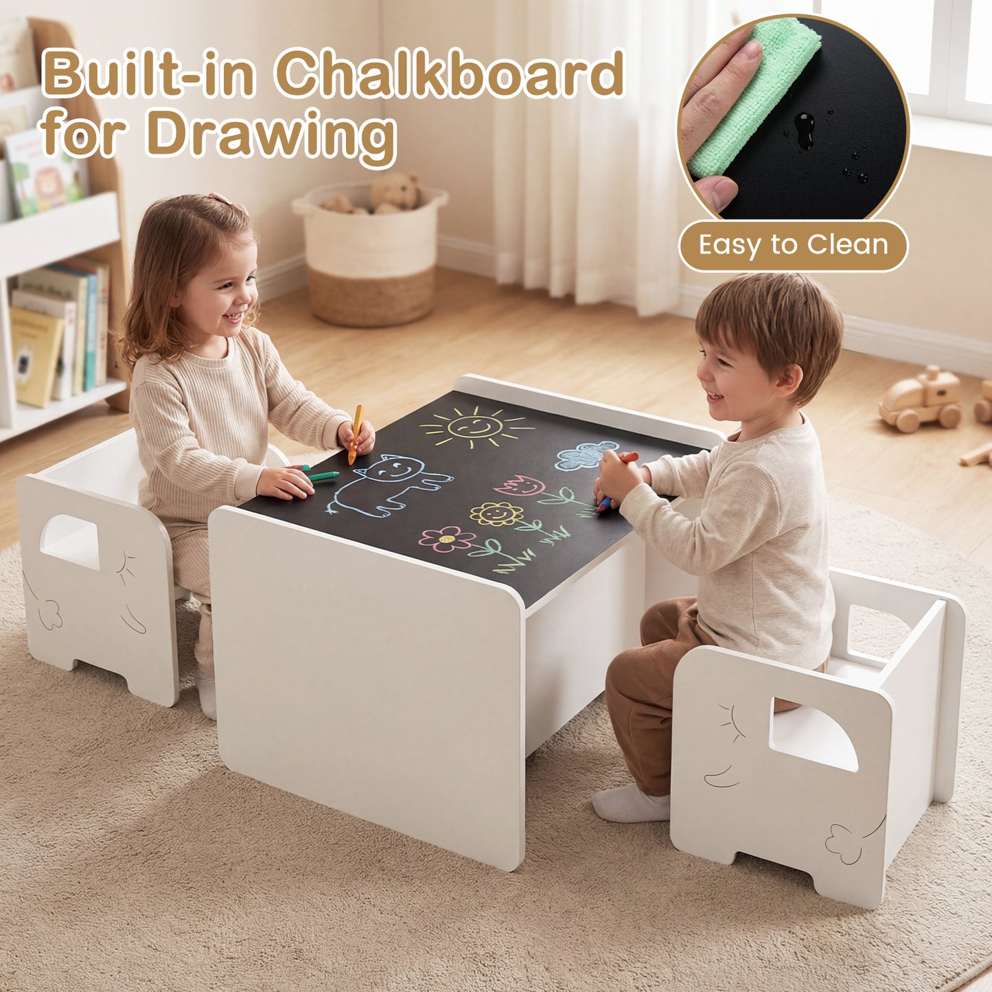 Kids Table And Chair Set, 3 Piece, Space Saving Toddler Table, White Kids Table & Chair Sets at Gallery Canada