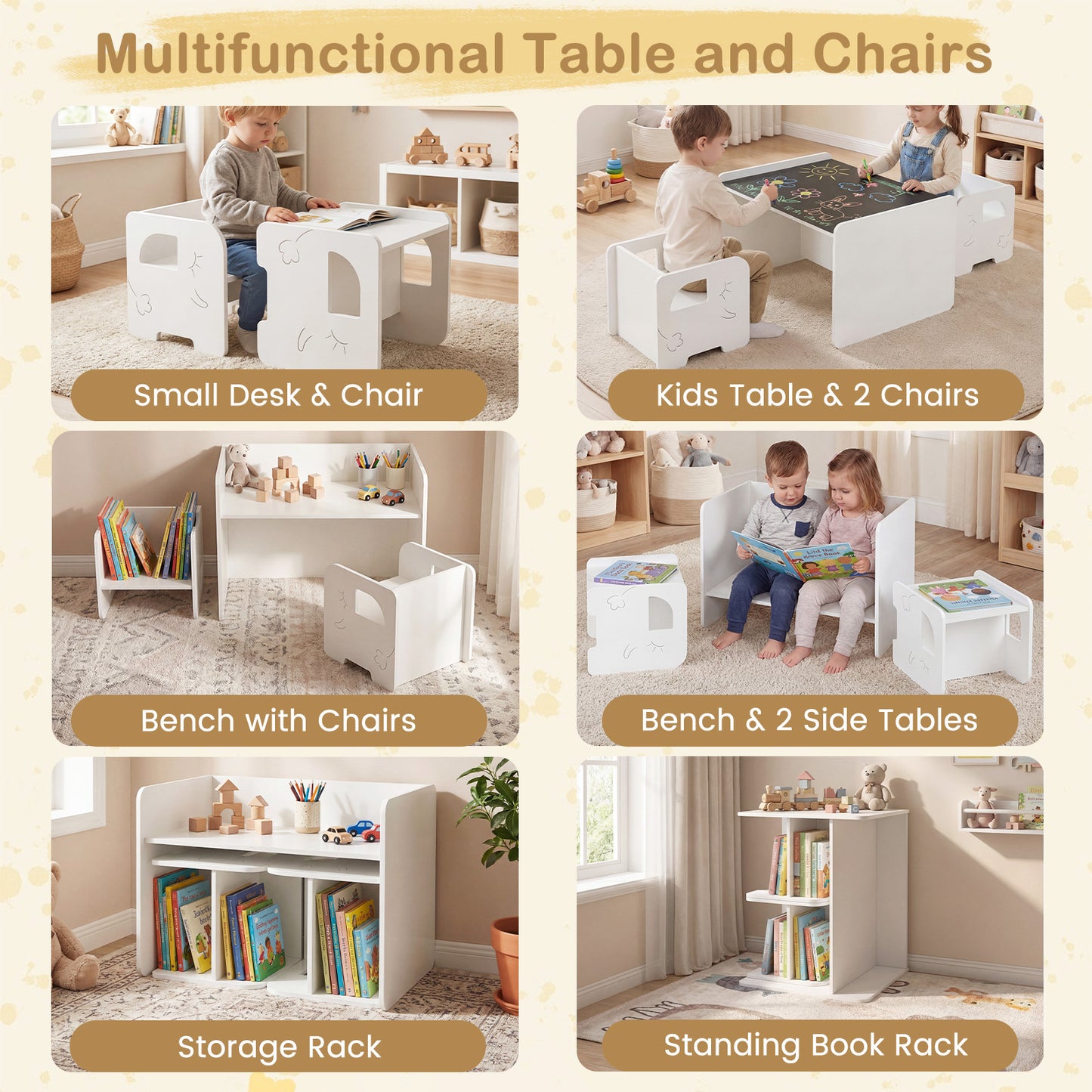 Kids Table And Chair Set, 3 Piece, Space Saving Toddler Table, White Kids Table & Chair Sets at Gallery Canada