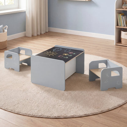 Kids Table And Chair Set, 3 Pieces, Space-Saving Toddler Table, Gray Kids Table & Chair Sets at Gallery Canada