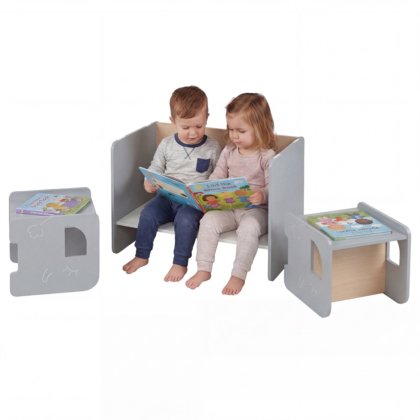 Kids Table And Chair Set, 3 Pieces, Space-Saving Toddler Table, Gray Kids Table & Chair Sets Gray at Gallery Canada