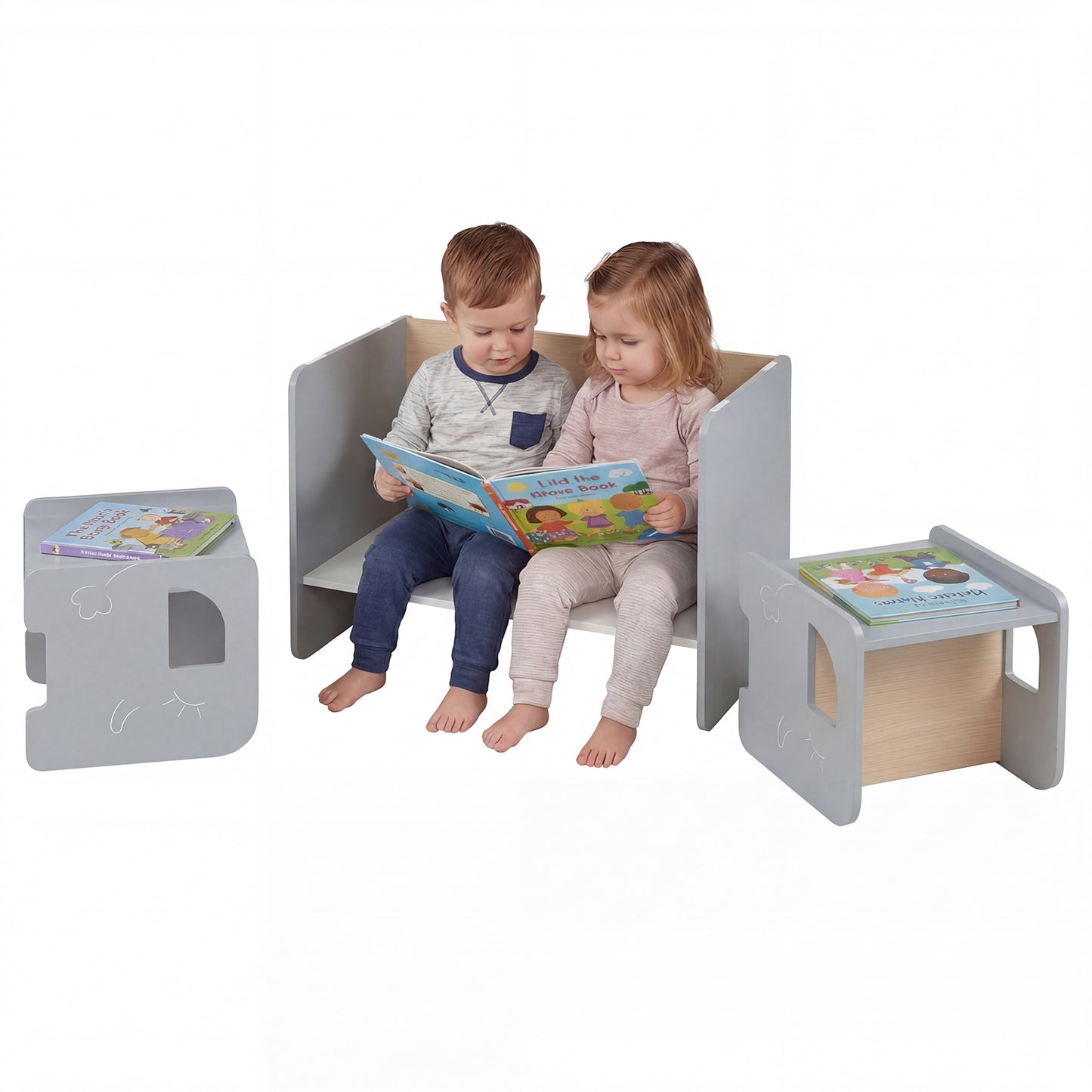Kids Table And Chair Set, 3 Pieces, Space-Saving Toddler Table, Gray Kids Table & Chair Sets Gray at Gallery Canada