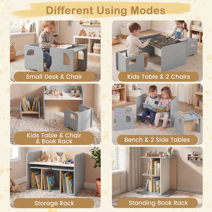 Kids Table And Chair Set, 3 Pieces, Space-Saving Toddler Table, Gray Kids Table & Chair Sets at Gallery Canada
