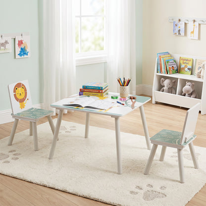 3-Piece Kids Table And Chairs Set, Animal Patterns, Ages 3-6