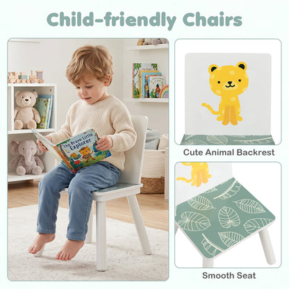 3-Piece Kids Table And Chairs Set, Animal Patterns, Ages 3-6
