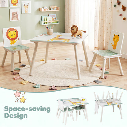 3-Piece Kids Table And Chairs Set, Animal Patterns, Ages 3-6