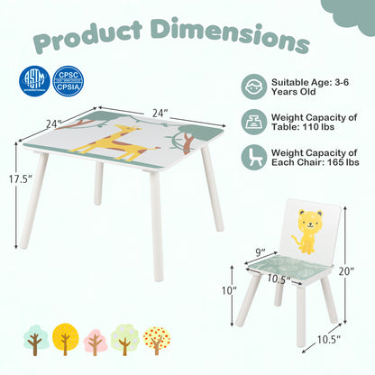3-Piece Kids Table And Chairs Set, Animal Patterns, Ages 3-6