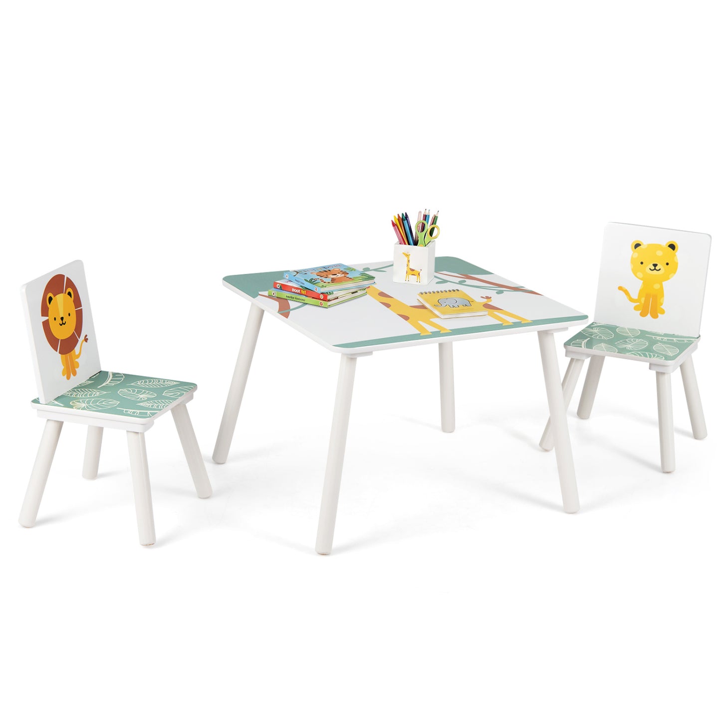 3-Piece Kids Table And Chairs Set, Animal Patterns, Ages 3-6