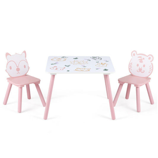 3-Piece Kids Table and Chairs Set, Animal Pattern Kids Table & Chair Sets White + Green + Yellow/ Pink + White at Gallery Canada