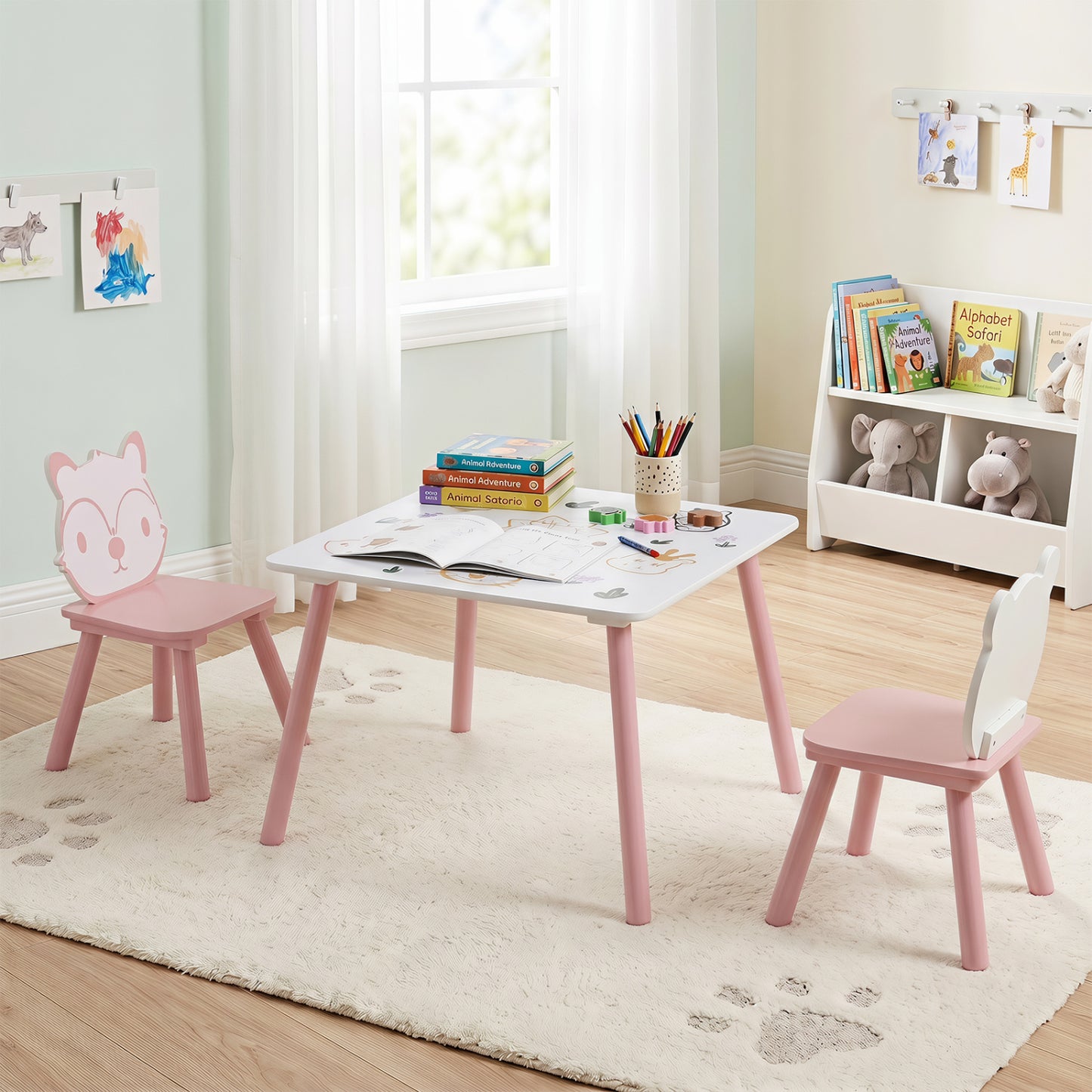 3-Piece Kids Table and Chairs Set, Animal Pattern