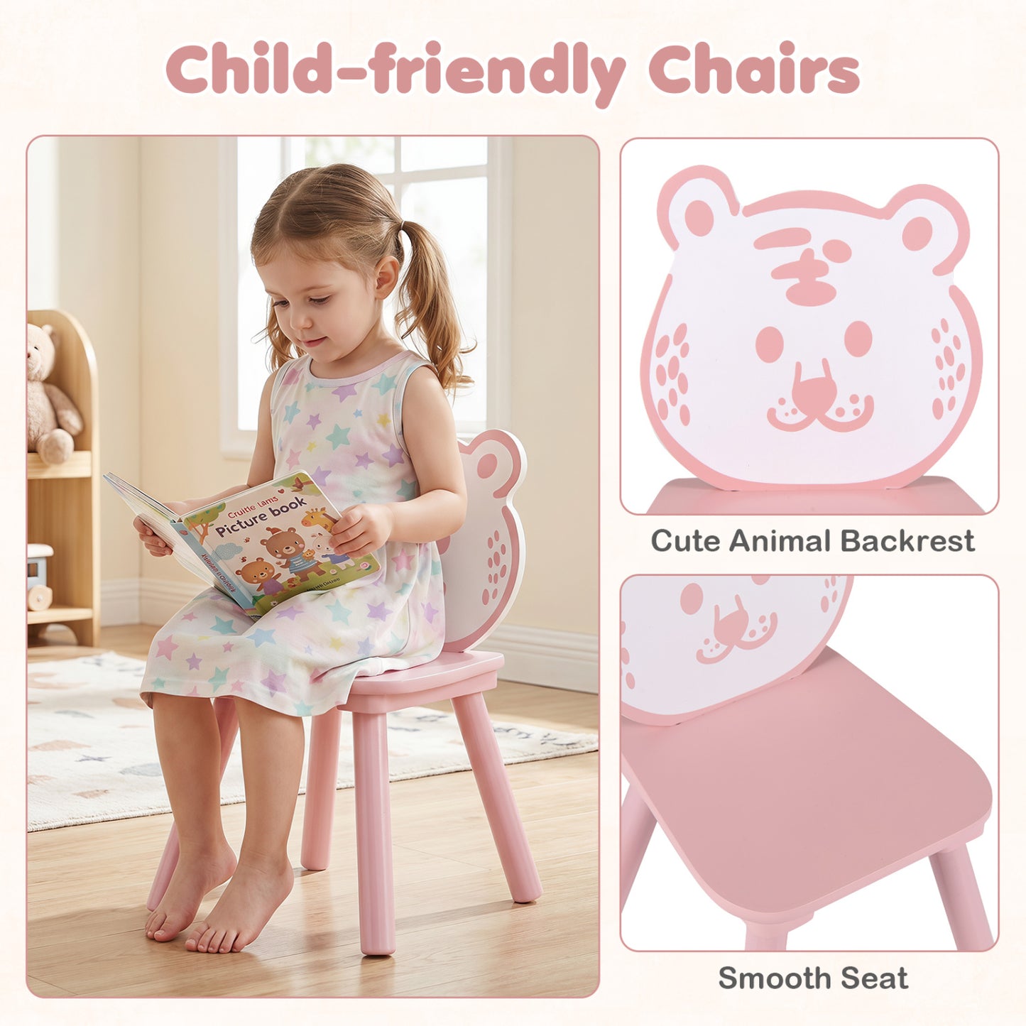 3-Piece Kids Table and Chairs Set, Animal Pattern