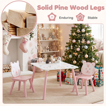 3-Piece Kids Table and Chairs Set, Animal Pattern