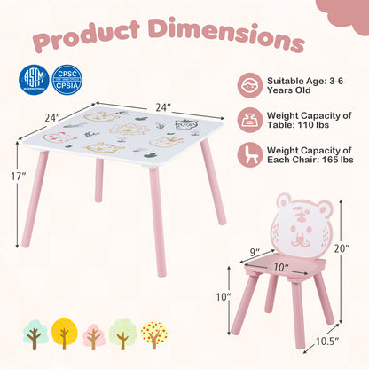 3-Piece Kids Table and Chairs Set, Animal Pattern
