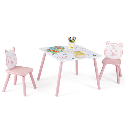 3-Piece Kids Table and Chairs Set, Animal Pattern