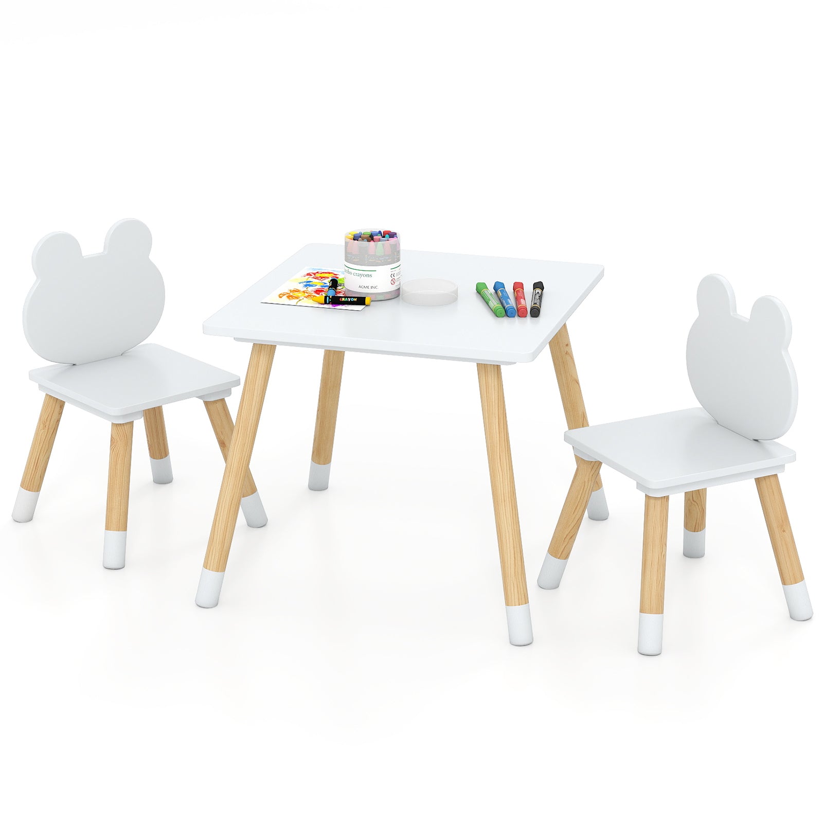 Kids Wooden Table And Chair Set, 3 Pieces, Froggy Design, White Kids Table & Chair Sets at Gallery Canada