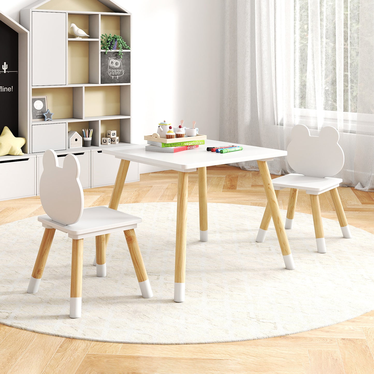 Kids Wooden Table And Chair Set, 3 Pieces, Froggy Design, White Kids Table & Chair Sets at Gallery Canada