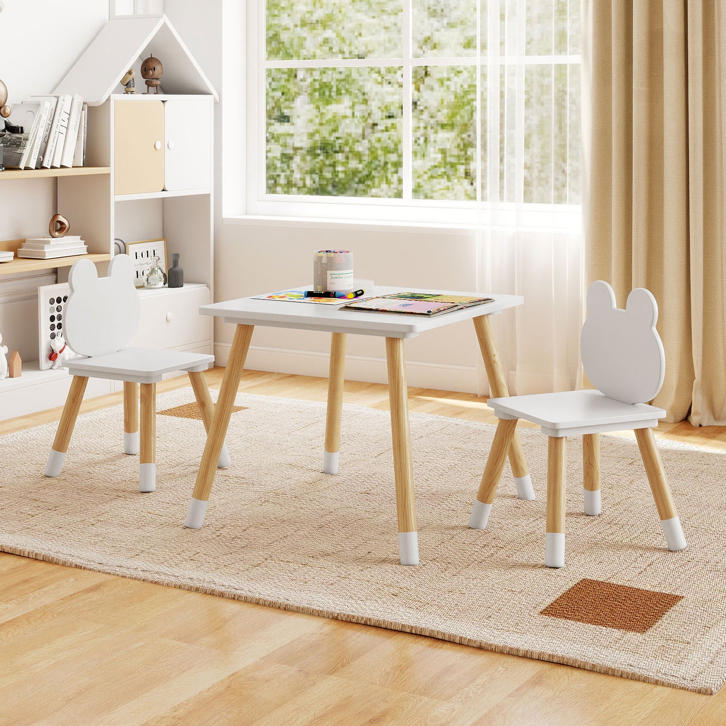 Kids Wooden Table And Chair Set, 3 Pieces, Froggy Design, White Kids Table & Chair Sets at Gallery Canada