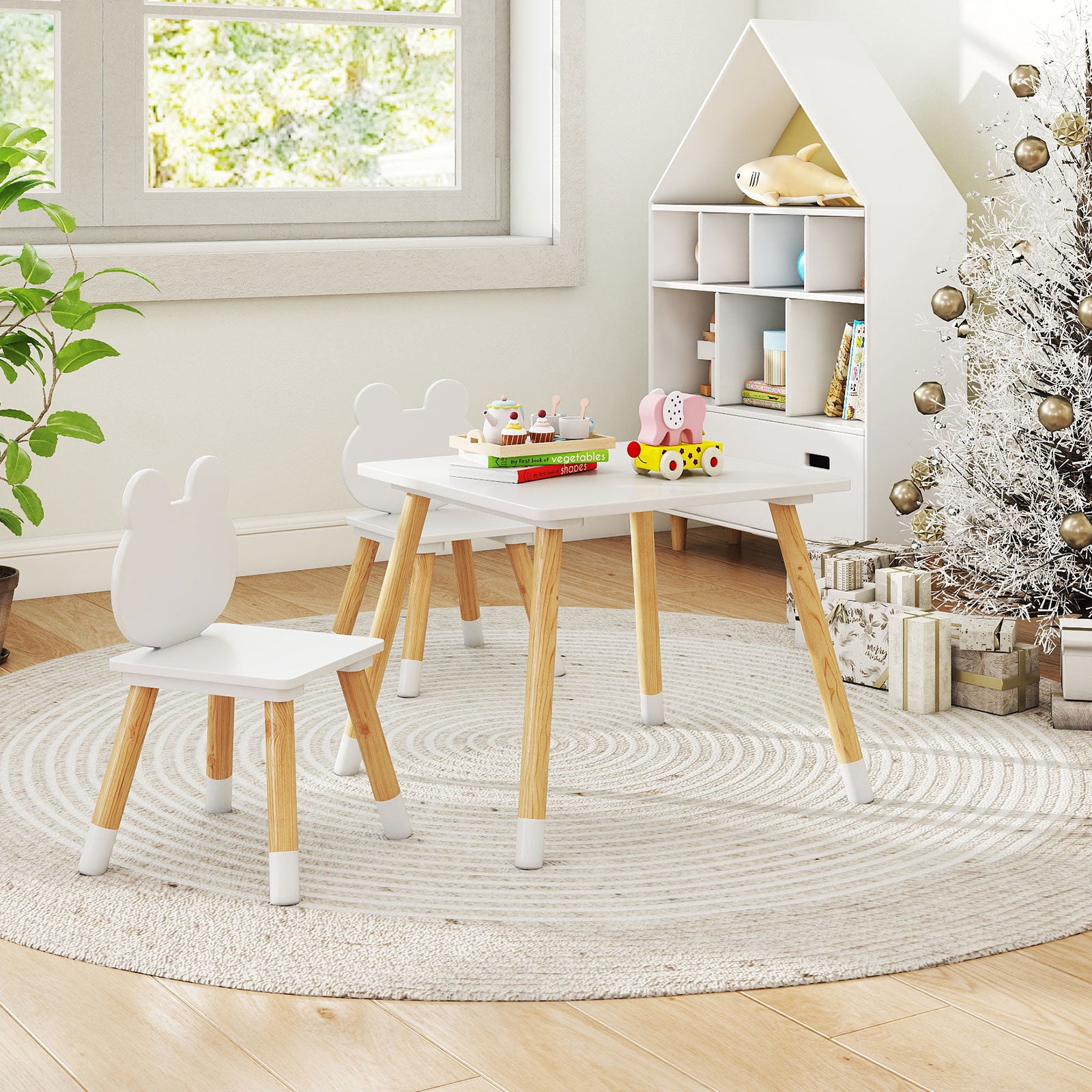 Kids Wooden Table And Chair Set, 3 Pieces, Froggy Design, White Kids Table & Chair Sets at Gallery Canada