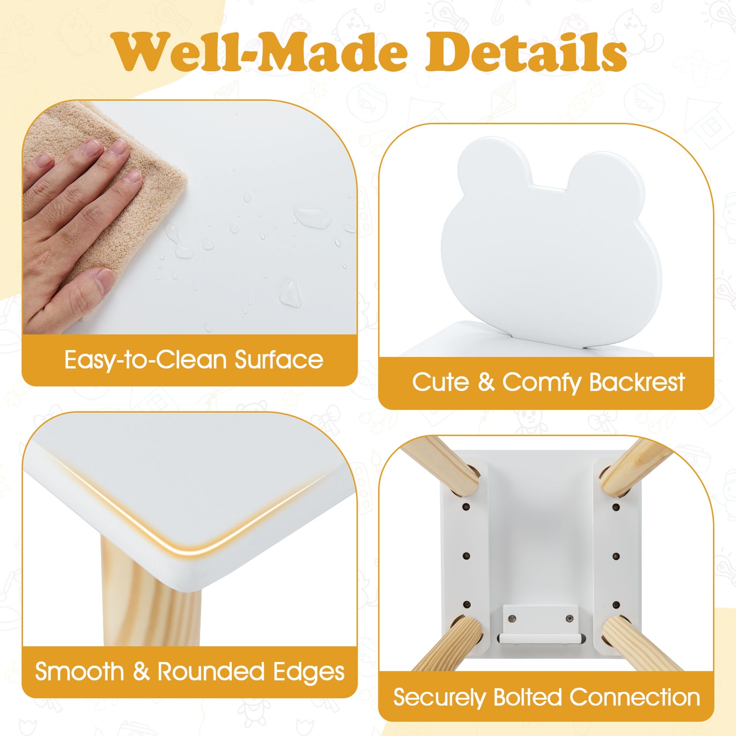 Kids Wooden Table And Chair Set, 3 Pieces, Froggy Design, White Kids Table & Chair Sets at Gallery Canada