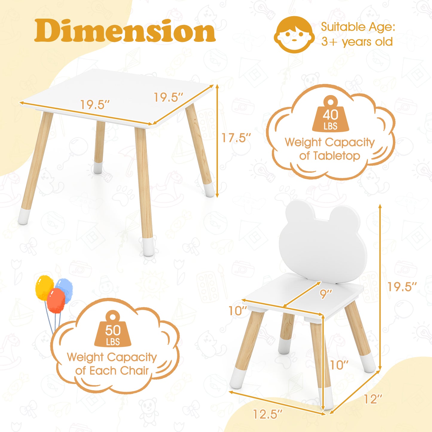 Kids Wooden Table And Chair Set, 3 Pieces, Froggy Design, White Kids Table & Chair Sets at Gallery Canada