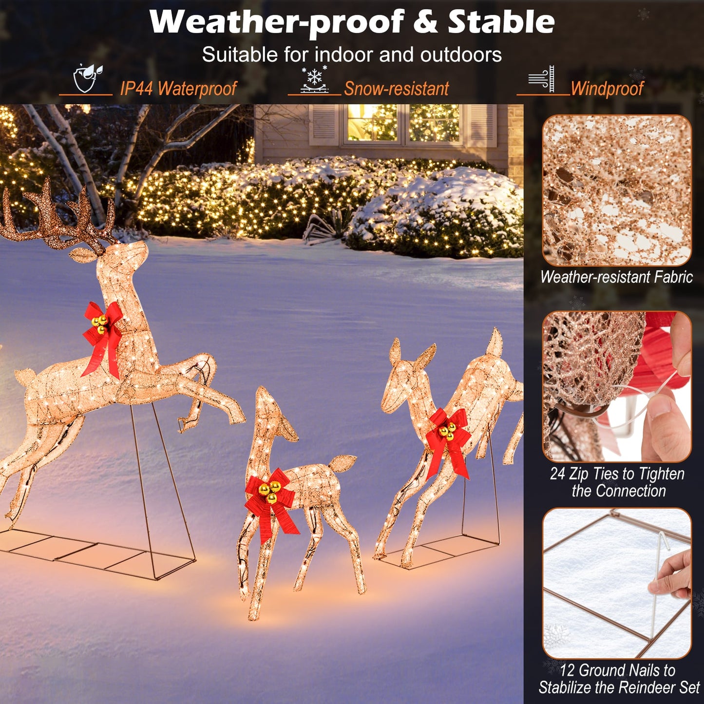 Lighted Christmas Reindeer Family Set, 3 Pieces, 255 Lights, Golden Christmas at Gallery Canada