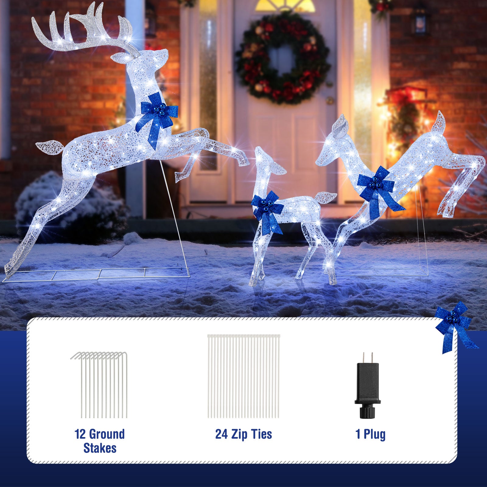 3 Piece Lighted Christmas Reindeer Family Set, 255 Lights, White Christmas at Gallery Canada