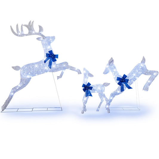 3 Piece Lighted Christmas Reindeer Family Set, 255 Lights, White Christmas White at Gallery Canada