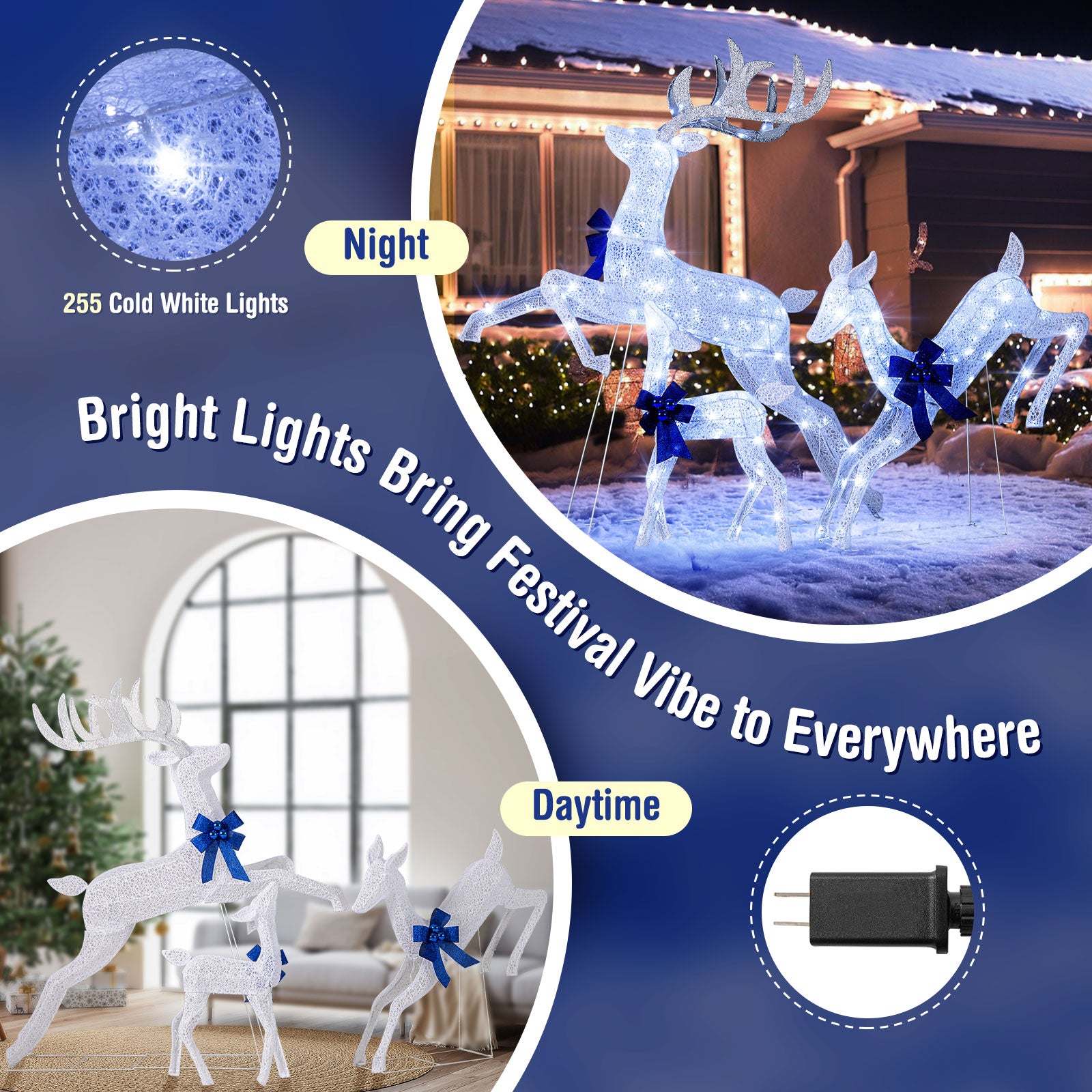 3 Piece Lighted Christmas Reindeer Family Set, 255 Lights, White Christmas at Gallery Canada