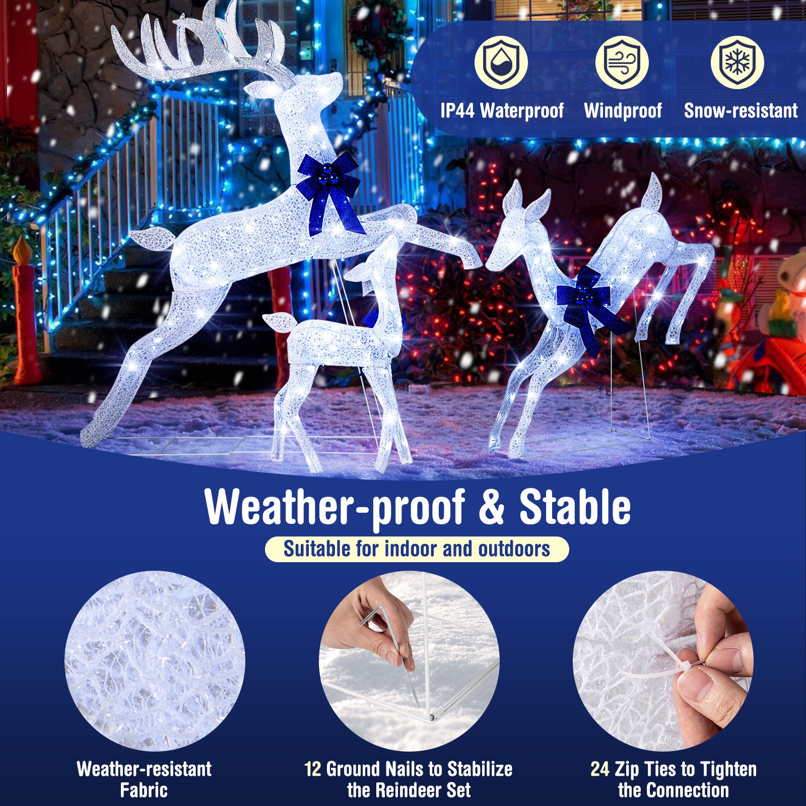 3 Piece Lighted Christmas Reindeer Family Set, 255 Lights, White Christmas at Gallery Canada