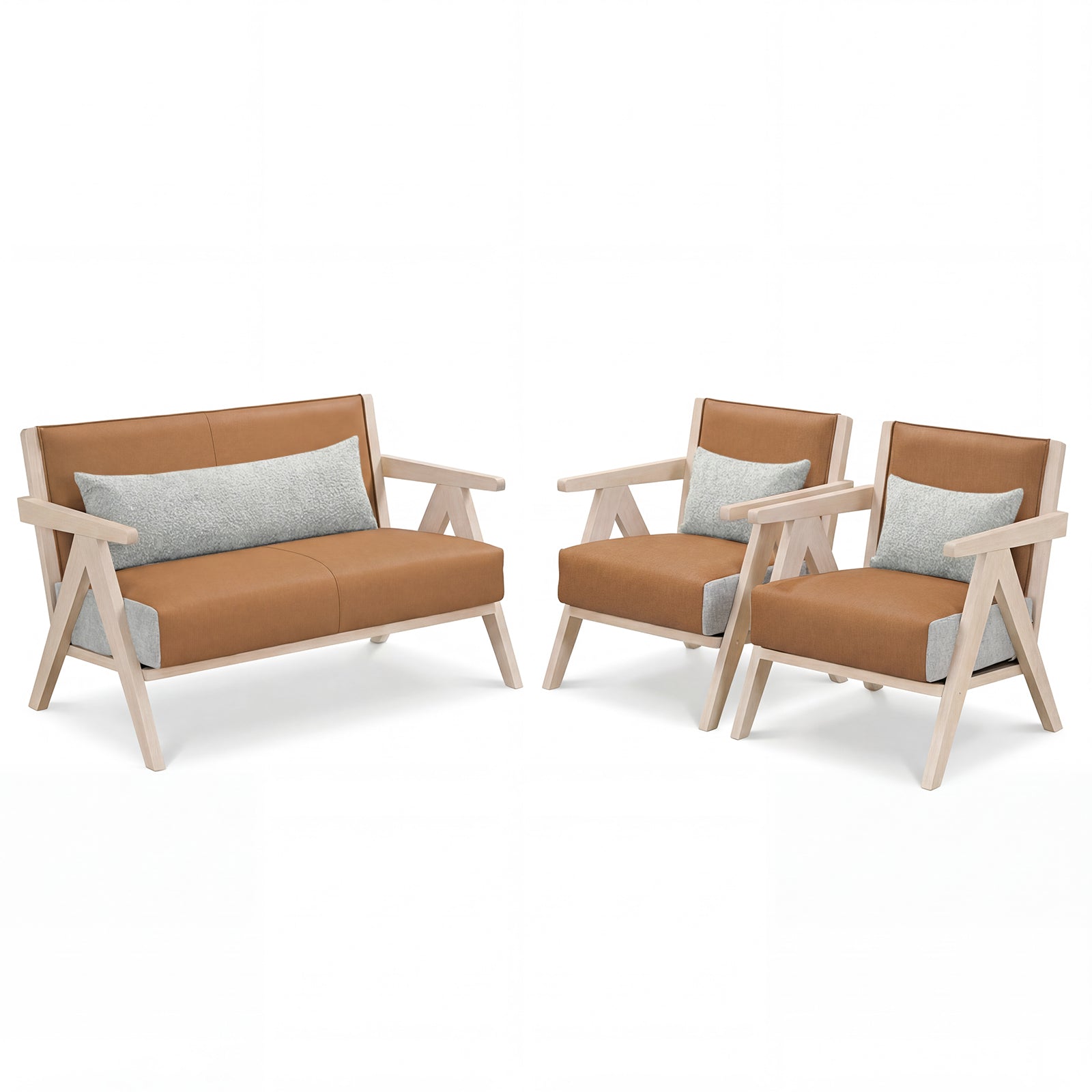 3-Piece Living Room Set, Rubber Wood Frame, Brown Sofas & Loveseats Brown at Gallery Canada