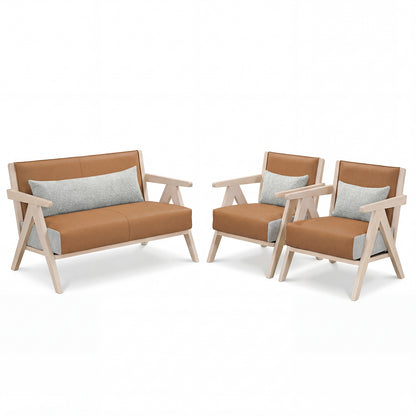 3-Piece Living Room Set, Rubber Wood Frame, Brown Sofas & Loveseats Brown at Gallery Canada