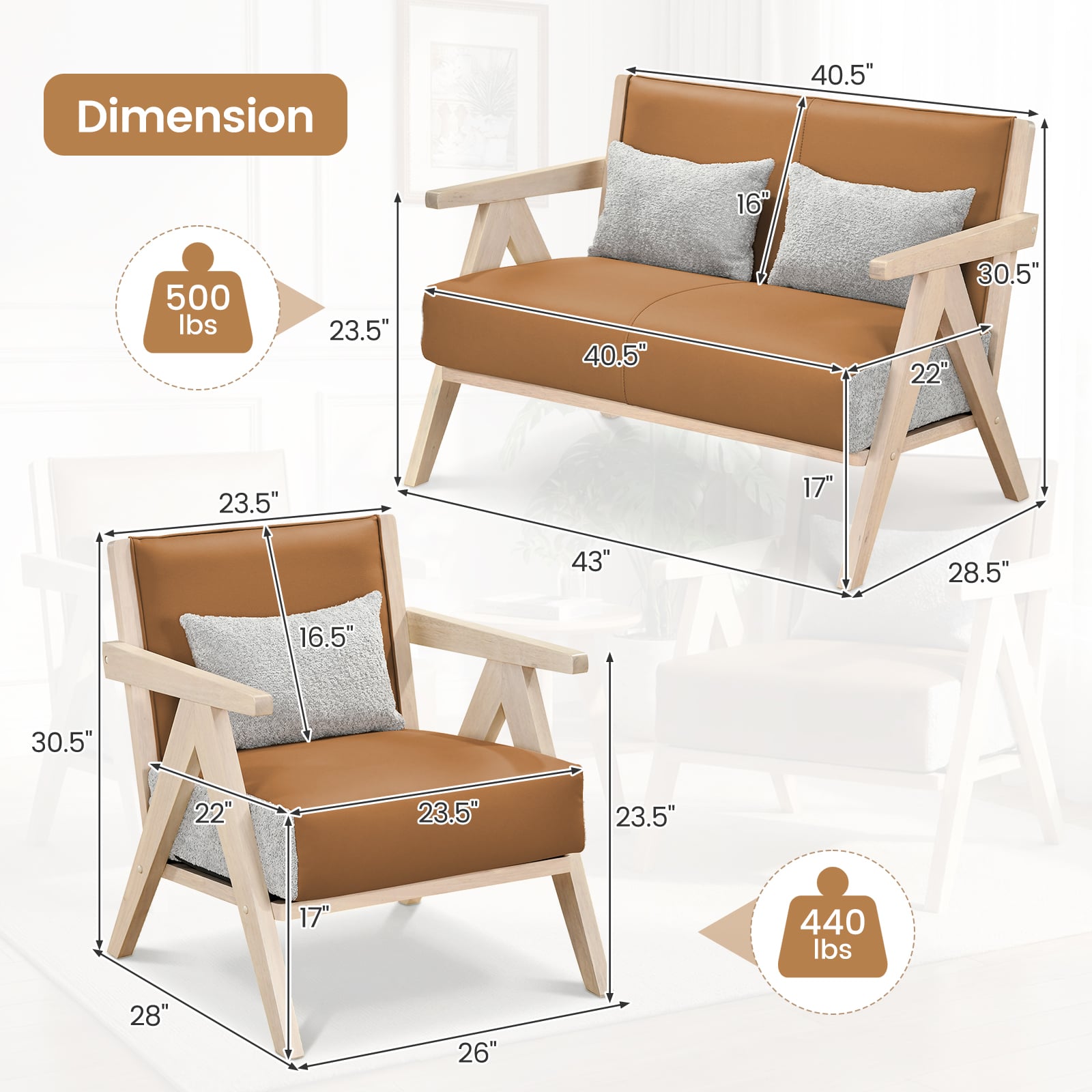 3-Piece Living Room Set, Rubber Wood Frame, Brown Sofas & Loveseats at Gallery Canada